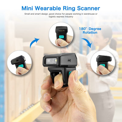 NETUM Mini Wireless 2D Ring Barcode Scanner Bluetooth, tragbarer Barcodeleser mit Ladestation und integriertem Speicher, schnelles und präzises Scannen - RS9000