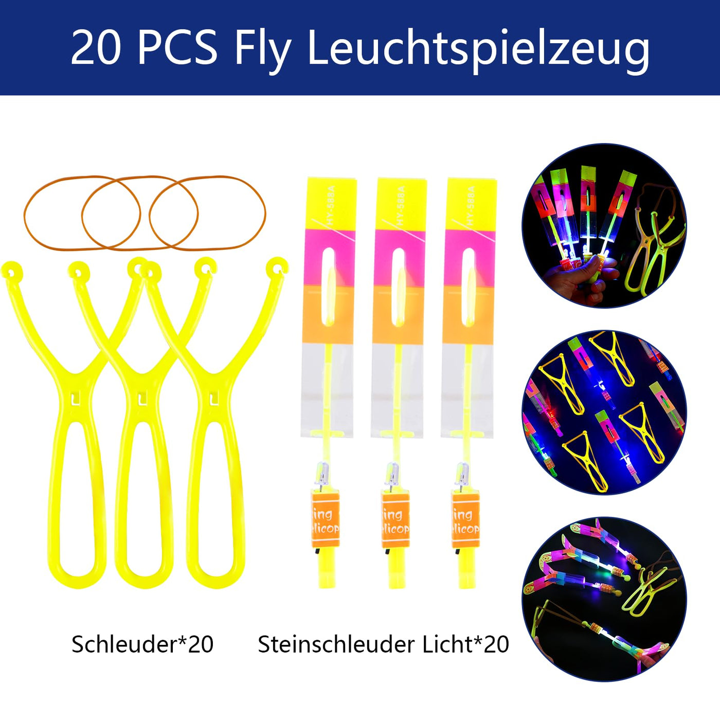Moocuca Kindergeburtstag Party Fly Leuchtspielzeug, 20 Pcs Led Licht Nacht Hubschrauber, Led Licht Nacht Hubschrauber, Leuchtspielzeug Steinschleuder