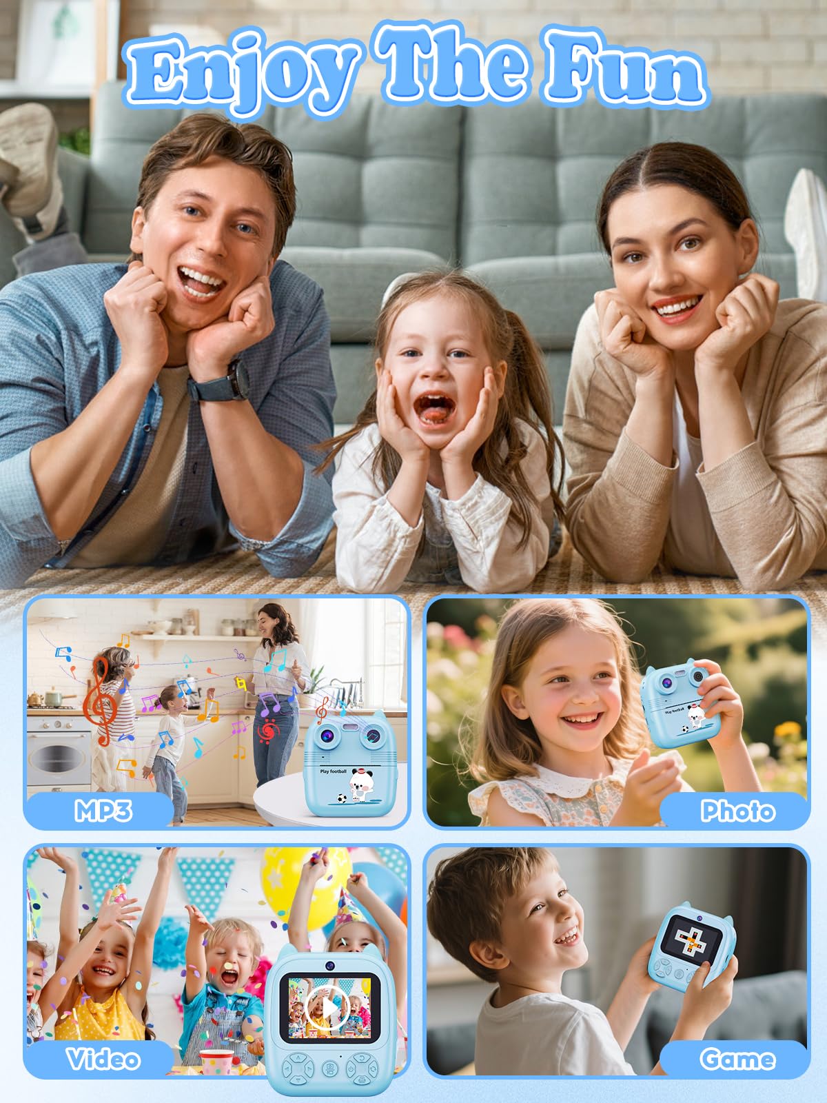 Sofortbildkamera Kinder, 1080FHD 48MP Dual-Kameraobjektive Kinderkamera, mit 4 Druckpapier 2,4 Zoll Augenschutz Bildschirm 32GB Karte Digitalkamera Geschenke für Jungen & Mädchen von 3-12 Jahren