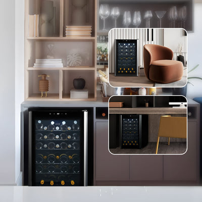 HCK 115 Liter Weinkühlschrank für 48 Flaschen, 4-22°C Weinkühlschränke Flaschenkühlschrank, Getränkekühlschrank mit Glastür, Geräuscharmer Weinschrank, Frostfreie Glastür, Vollglas-Touchpanel, Schwarz