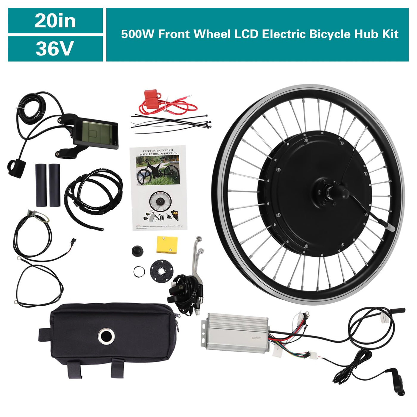 Queeucaer 20Zoll 36V 500W E-Bike Vorderrad Umbausatz LCD Motor Conversion Kit(außer Batterie)