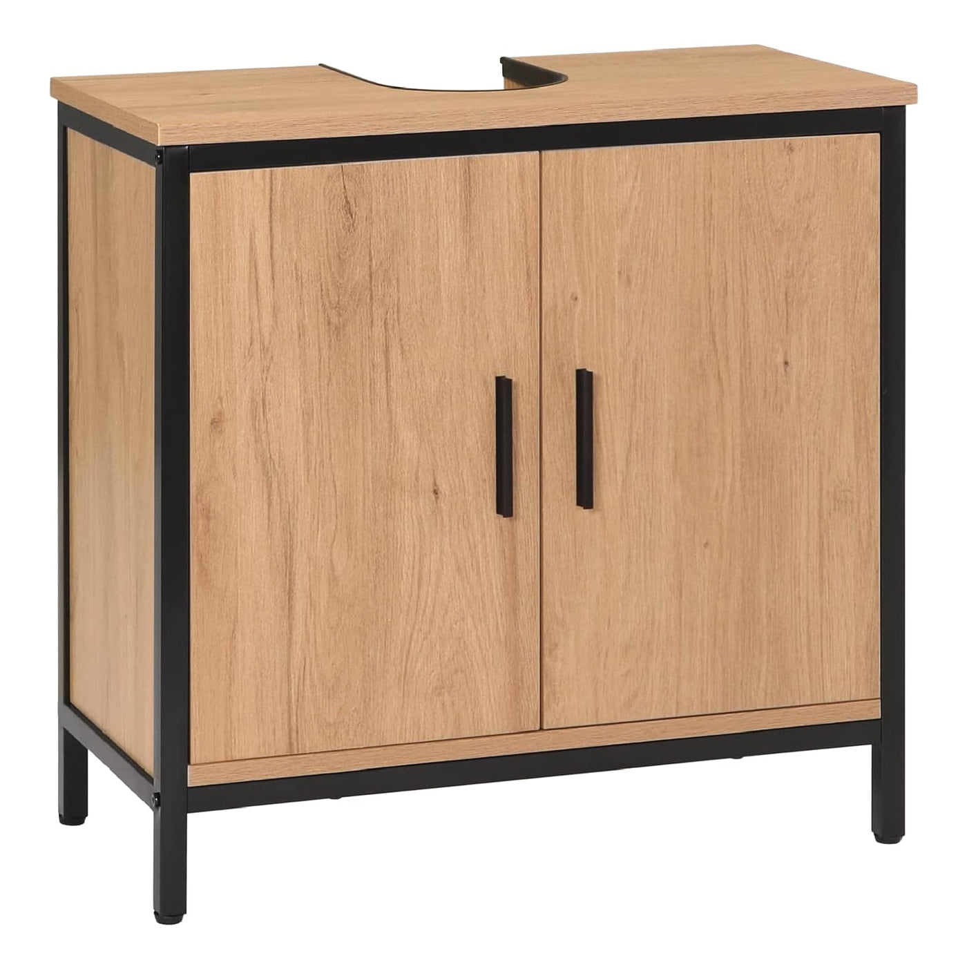 EUGAD Waschbeckenunterschrank 60x60x30 cm, Badezimmerschrank mit höhenverstellbarer Trennwand, Kleiner Schrank im Badezimmer, Badschrank aus Holzwerkstoff Metall, Schwarz