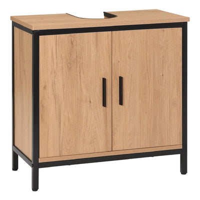 EUGAD Waschbeckenunterschrank 60x60x30 cm, Badezimmerschrank mit höhenverstellbarer Trennwand, Kleiner Schrank im Badezimmer, Badschrank aus Holzwerkstoff Metall, Schwarz