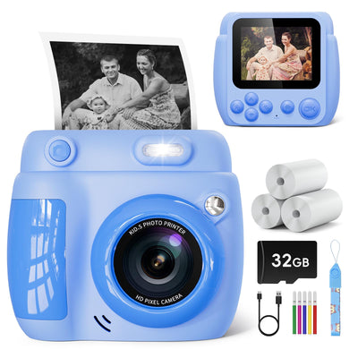 Gofunly Sofortbildkamera Kinder, 2.4 Zoll Bildschirm Kinderkamera Sofortbildkamera mit 32GB Karte & Druckpapier, Kamera Kinder Sofortdruck HD 1080P, Camera mit Fotos Drucken Geschenk für 3-12 Jahre
