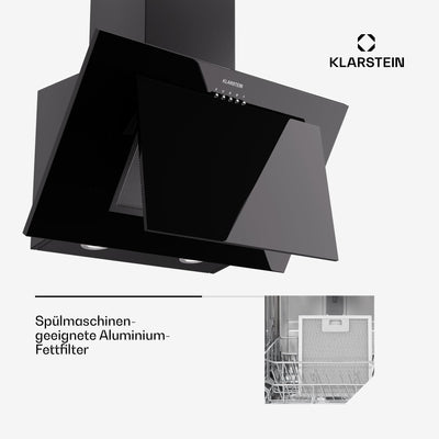 Klarstein Dunstabzugshaube 60cm, Abluft/Umluft Dunstabzugshaube mit Spülmaschinenfestem Filter, Energieeffizienz A++, LED-Beleuchtung, Leise Abzugshaube mit 305m³/h Luftstrom, Effiziente Wandhauben