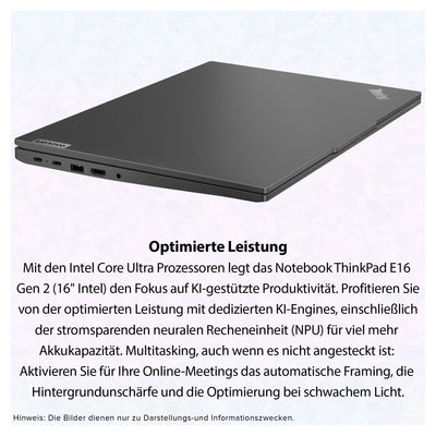 Lenovo ThinkPad E16 Gen 2 Laptop, Intel Core Ultra 5-125U, 64 GB DDR5 RAM, 4 TB PCIe SSD, 16" WUXGA Display, Intel Arc Graphics, QWERTZ Tastatur, Windows 11 Pro, Black