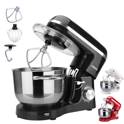 Arebos Küchenmaschine 1500W mit 6L Edelstahl-Rührschüssel | Rot | inkl. Rührhaken, Knethaken, Schneebesen | Spritzschutz | 6 Geschwindigkeiten | Knetmaschine | Teigmaschine