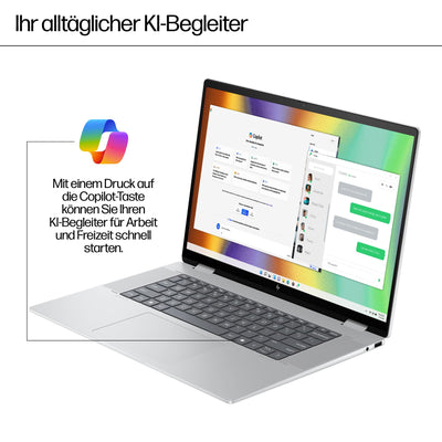 HP Envy x360 2-in1 Convertible Laptop PC | AMD Ryzen 5 8640HS | KI optimiert | 16” WUXGA Touchscreen | 16GB RAM | 512GB SSD | AMD Radeon-Grafikeinheit | Windows 11 Home | QWERTZ Copilot Key | Silber