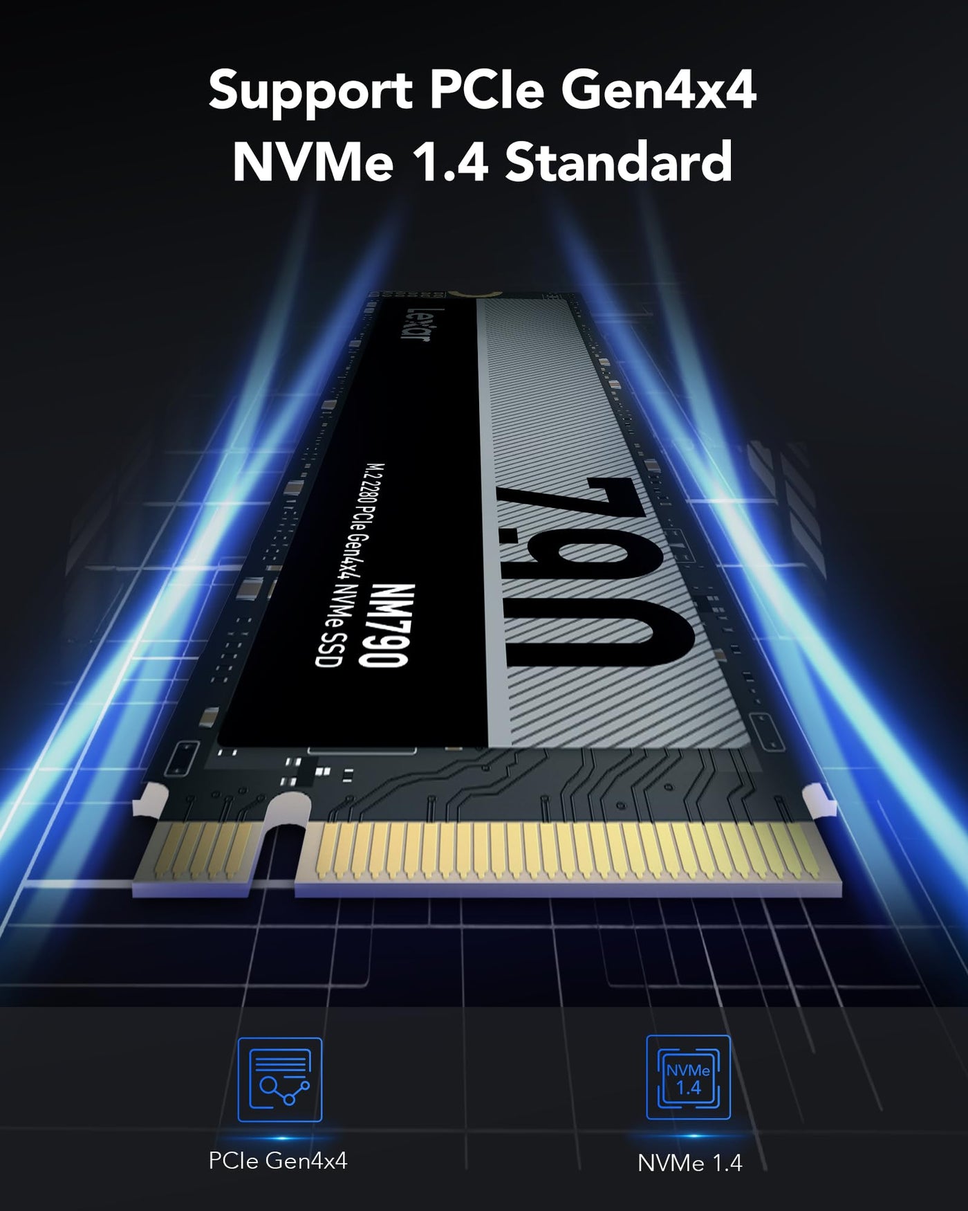 Lexar NM790 2TB Interne SSD, PCIe Gen4x4 NVMe 1.4 M.2 2280 SSD, Bis zu 7400MB/s Lesen, 6500MB/s Schreiben, Solid-State-Laufwerk für PS5, PC, Laptop und Gamer