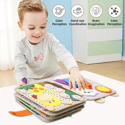 Nokwocy Busy Board ab 1 Jahr, Beschäftigungsbuch für Kleinkinder, DIY-Filz-Beschäftigungsbuch, 3D-Aktivitäten Stoff-Bilderbuch, Vorschul-Lernspielzeug, Beschäftigungsbuch mit Lebenskompetenzen(REH)