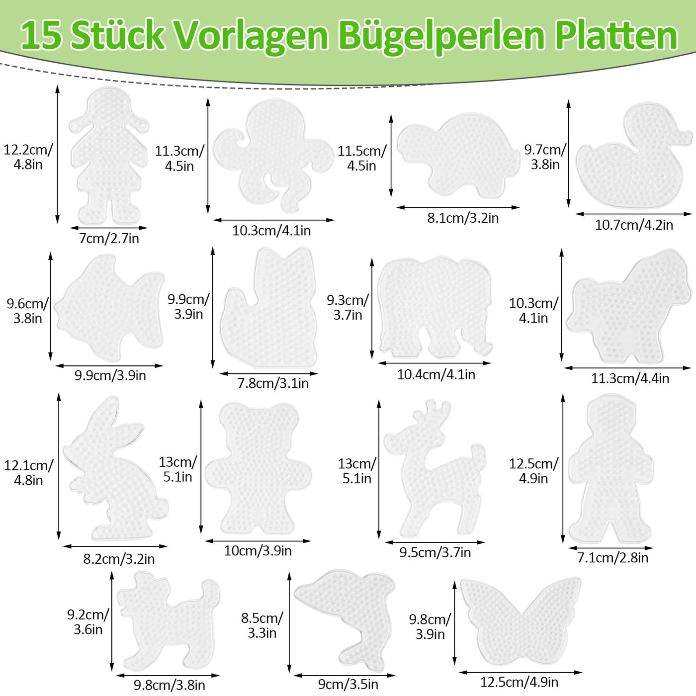 15 Stück Bügelperlen Platten, Vorlagen für Bügelperlen 5mm, TierSteckperlen Platten mit Bügelpapier Zubehör, Tier Muster Steckplatten für Kinder, Jungs, Mädchen DIY Handwerk