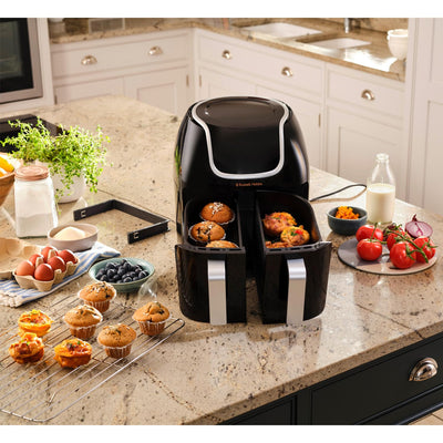 Russell Hobbs Heißluftfritteuse Doppelkammer [2 Fächer je 4,25l, nur getrennt nutzbar, Gesamtvolumen 8,5l] Rapid Air Fryer Technik (8 Programme, spülmaschinenfest,Touchscreen) AirFryer 27290-56S