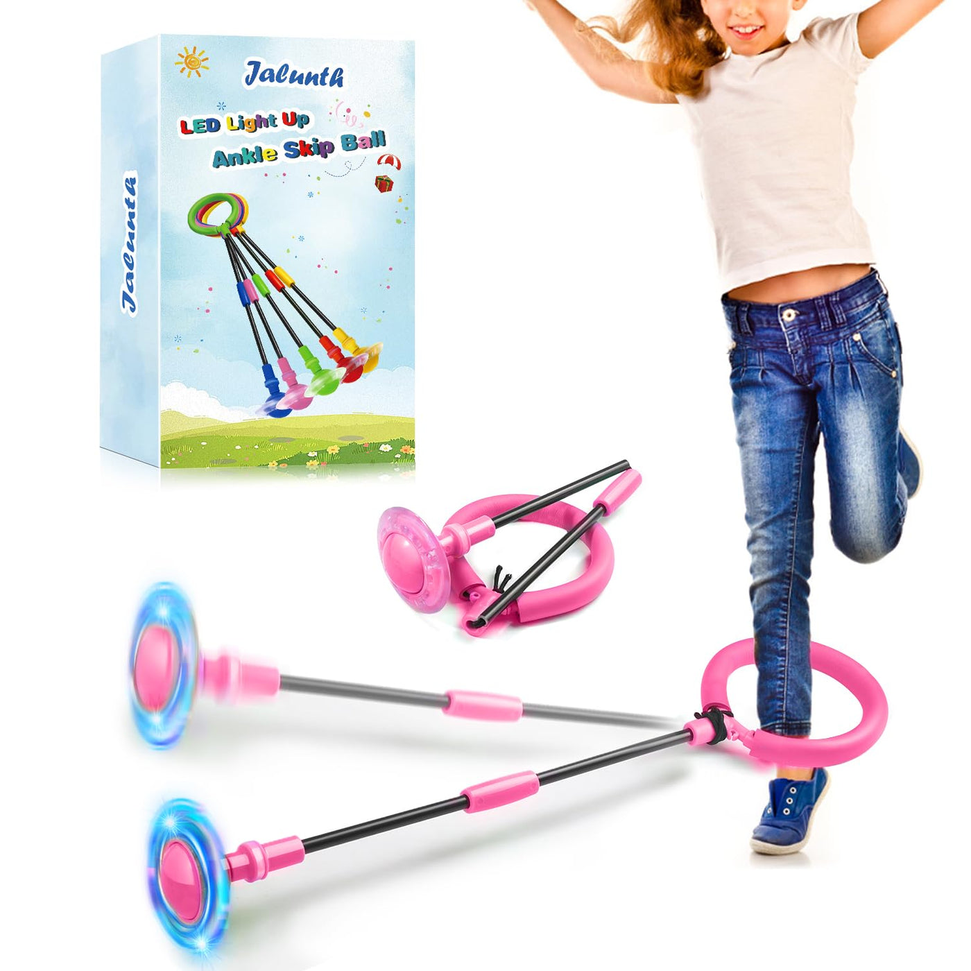 Jalunth Springring Fußkreisel Swing Wheel Outdoor Draußen Garten Strand Draussen Blinkt Spielzeug Spiele Kinder Erwachsene Jungen Mädchen 5 6 7 8 9 10 11 12 13 Jahre Geburtstag Geschenke mit Lichtrad