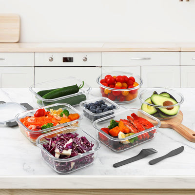 VERONES 24 Stück Glas Crisper Set, luftdichte Glas-Lunchboxen, stapelbare Glas-Lunchboxen mit Deckel, gefrier- und spülmaschinenfest, grau