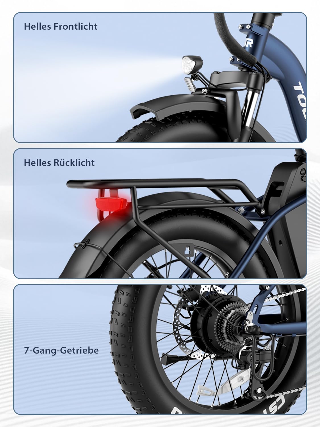 Touroll S2 E-Bike Klapprad Elektrofahrrad mit 20×4.0 Zoll Fat Tire, 48V 720Wh Akku für Lange Reichweite bis 120KM, 250W 55N.M Motor, 7-Gang-All-Terrain E-bike Herren Damen für MTB,Stadtpendler & Wildn