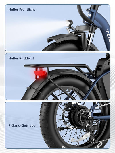 Touroll S2 E-Bike Klapprad Elektrofahrrad mit 20×4.0 Zoll Fat Tire, 48V 720Wh Akku für Lange Reichweite bis 120KM, 250W 55N.M Motor, 7-Gang-All-Terrain E-bike Herren Damen für MTB,Stadtpendler & Wildn