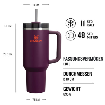 Stanley Quencher H2.0 FlowState Trinkflasche mit Strohhalm 1.18 - Thermobecher Kühlt 11 Stunden - 48 Stunden Eisgekühlt - Spülmaschinenfest - Thermosflasche BPA Frei - Kaffeebecher To Go - Plum