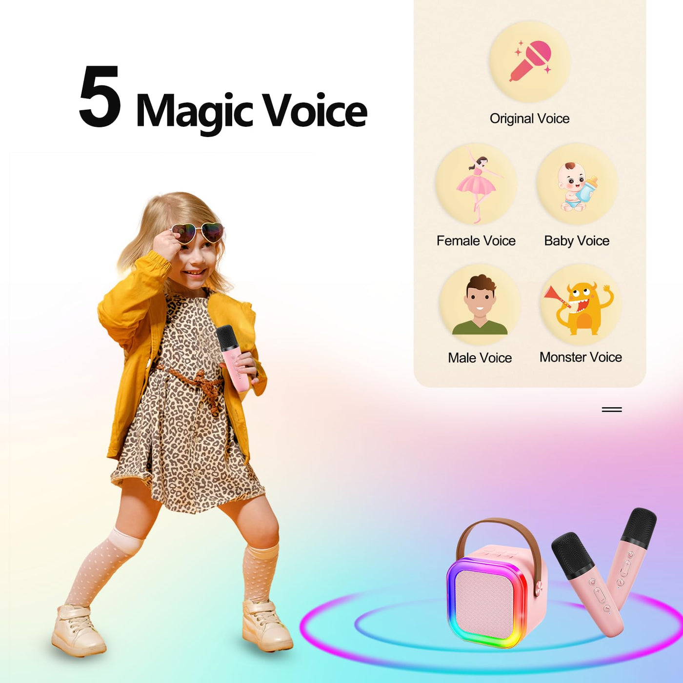 Karaoke Maschine Kinder, Karaoke Anlage mit 2 Mikrofonen, ideal für Duette, Partys oder Familienabende, Geschenk & Spielzeug für Mädchen 4–12 Jahre