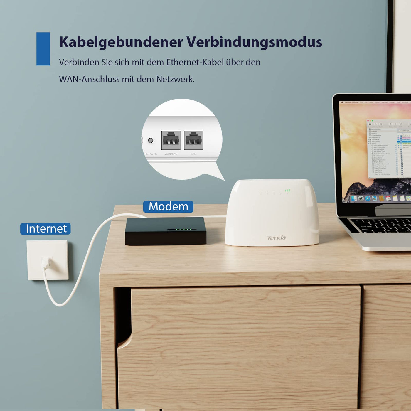 Tenda 4G03 4G LTE Router, WLAN Router für SIM-Karten (CAT4, 150Mbit/s im Download, 300Mbit/s 2,4GHz), 2 Fast-Ethernet-Ports, Plug & Play, APP, IPv6, Gast-Netzwerk, Verkehrdaten-Monitoring, Weiß