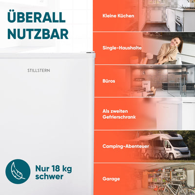 Stillstern Mini Gefrierschrank (42L) -18°C, Eiswürfelschale, Schloss, Türanschlag wechselbar, 4-Sterne Tiefkühlschrank für Camping/Büro Gefriertruhe Klein Gefrierschrank Klein Tiefkühltruhe