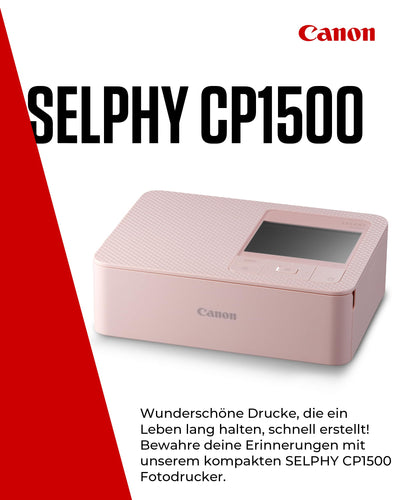 Canon SELPHY CP1500 Kompakter Fotodrucker – Drahtloses Drucken, Langlebige Fotos, USB-C & SD-Kartenanschluss – Perfekt für Scrapbooks und Fotoalben (Rosa)