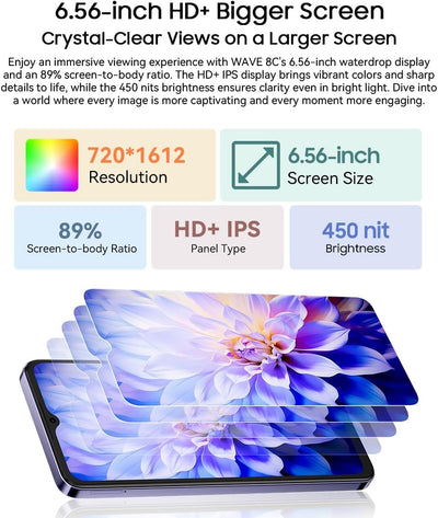 Blackview Wave 8C Android 14 Handy Ohne Vertrag Günstig, Octa Core 6GB+64GB+2TB SD, 6,56" HD+, Akku 4700mAh, 13MP+8MP, 4G LTE Dual SIM Smartphone Simlockfreie, 3.5mm Jack, GPS, mit Hülle, Schwarz