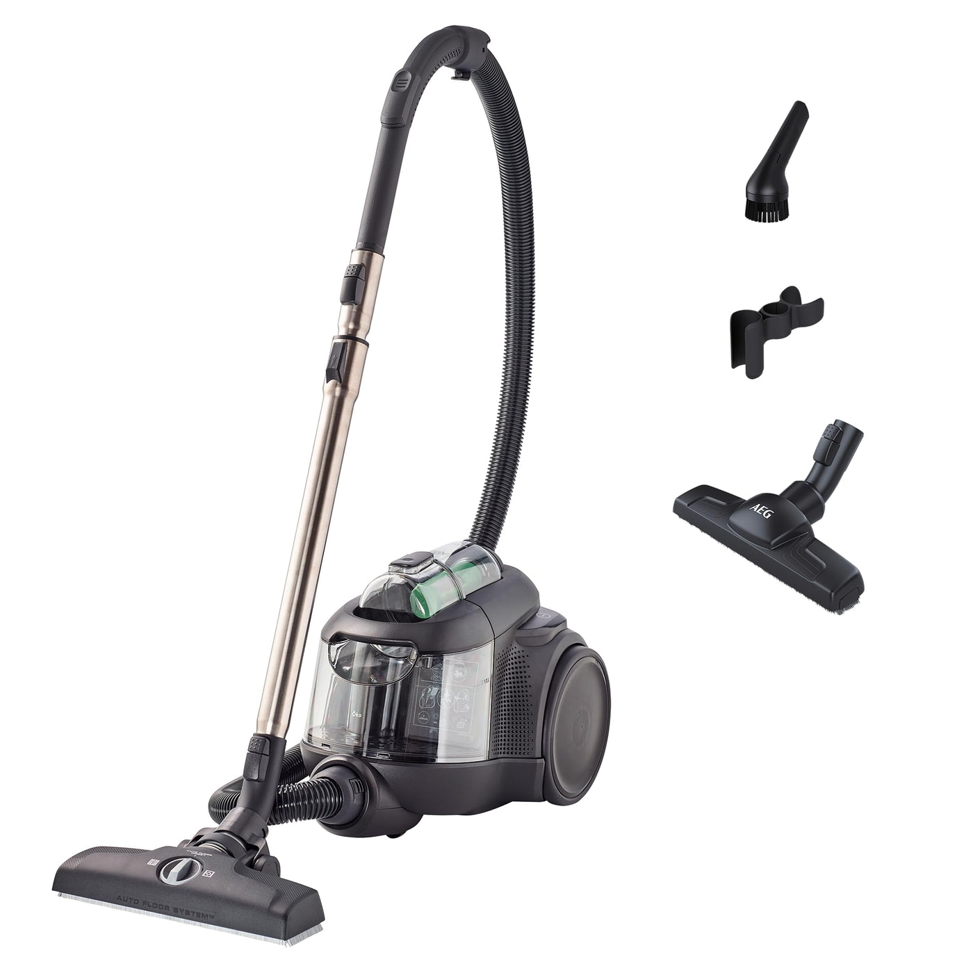 AEG CLEAN 6000 ÖKO AL61C2ÖKO Staubsauger beutellos / ETM Testsieger (SEHR GUT) / 60 % Recyclingmaterial / 550 W / Zusatzdüsen / Softräder / 74 dB(A) / 12m Aktionsradius / 1,6L Staubbehälter / Schwarz