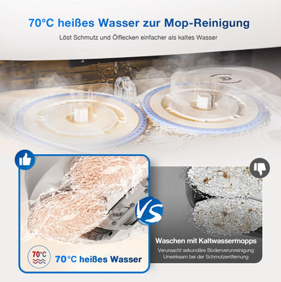 ECOVACS DEEBOT T30 PRO OMNI Saugroboter mit Wischfunktion, mit TrueEdge Moppin, Zero Tangle Bürste, 11.000 PA Saugkraft mit heißem Wasser und Smart Rewash, Farbe Silber