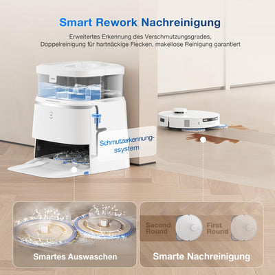 ECOVACS DEEBOT T30 PRO OMNI Saugroboter mit Wischfunktion, mit TrueEdge Moppin, Zero Tangle Bürste, 11.000 PA Saugkraft mit heißem Wasser und Smart Rewash, Farbe Silber