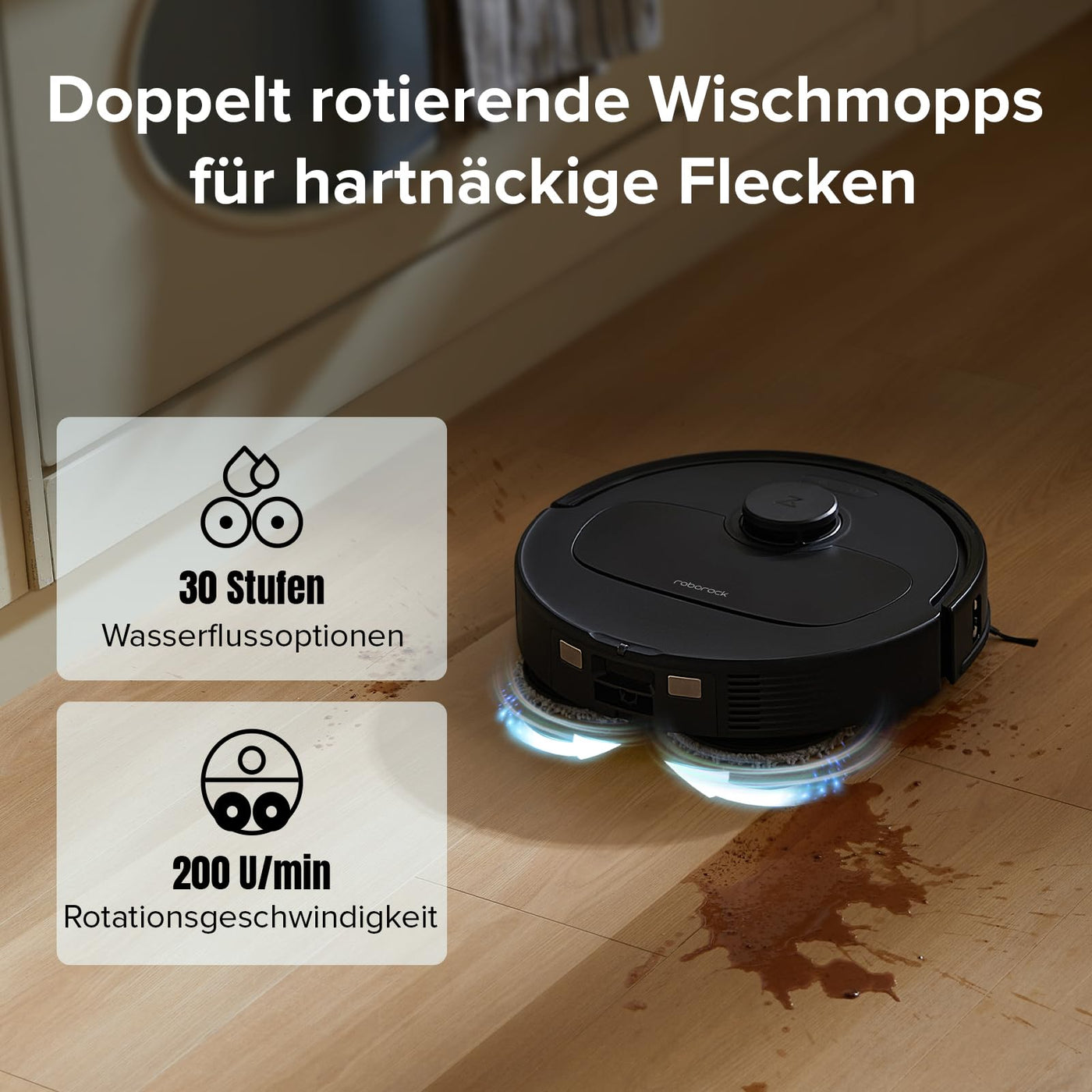 roborock Qrevo S Saugroboter mit Wischfunktion, 7000 Pa HyperForce® Reinigungsleistung, 45 dB(A) leises Trocknen, PreciSense® LiDAR Navigation, zusätzlich 2 Wischmops, Roboterstaubsauger-Set(Schwarz)