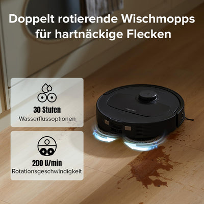 roborock Qrevo S Saugroboter mit Wischfunktion, 7000 Pa HyperForce® Reinigungsleistung, 45 dB(A) leises Trocknen, PreciSense® LiDAR Navigation, zusätzlich 2 Wischmops, Roboterstaubsauger-Set(Schwarz)