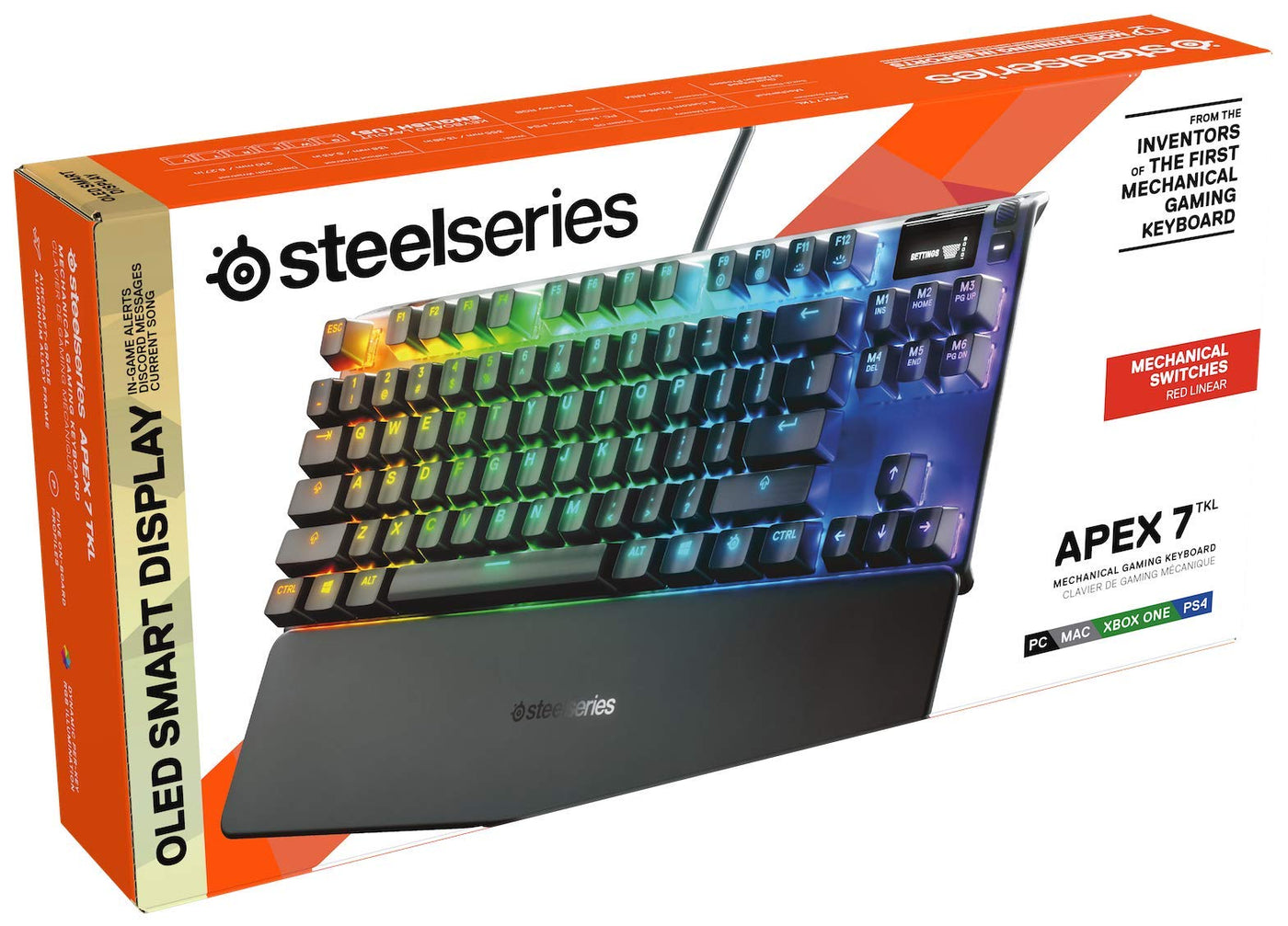 SteelSeries Apex 7 TKL - Mechanische Gaming-Tastatur – Kompakt (TKL) – OLED Smart Display – Rot Schalter – Deutsches (QWERTZ) Layout - Kompakt (TKL)