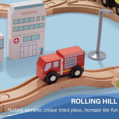 Giant bean Holzeisenbahn Set, 117 Pcs City-Zugset für Kinder Erweiterbares Holzeisenbahn-Set, Kleinkindspielzeug, Geschenk für Jungen und Mädchen ab 3 Jahren