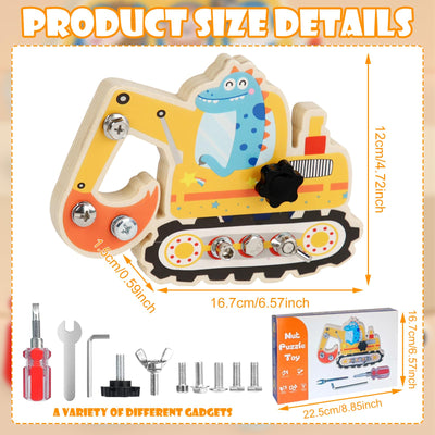 Montessori Schraubbrett Dinosaurier Bagger Spielzeug Motorikspielzeug ab 2 3 4 5 Jahre Busy Board Holz Kinderspielzeug Feinmotorik Lernspielzeug Bagger Spielzeug geschenke für Kinder Mädchen Junge