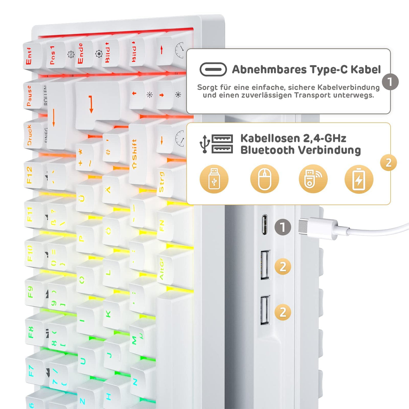 RK ROYAL KLUDGE RK84-DE 75% Gaming-Tastatur, 85 Tasten Kompakte TKL , Bluetooth Mechanische , Roter Schalter, RGB Hintergrundbeleuchtung, 2.4Ghz für Mac & Windows