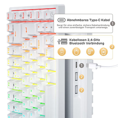 RK ROYAL KLUDGE RK84-DE 75% Gaming-Tastatur, 85 Tasten Kompakte TKL , Bluetooth Mechanische , Roter Schalter, RGB Hintergrundbeleuchtung, 2.4Ghz für Mac & Windows