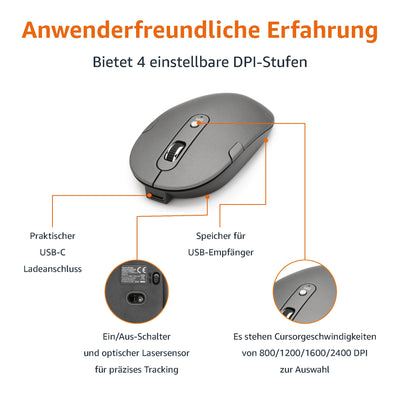 Amazon Basics Tastatur und Maus, kabellos, aufladbar, ultradünn, leiser Anschlag, mit Nummernblock, (dt. Layout nicht garantiert), schwarz