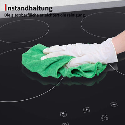 IsEasy Glaskeramikkochfeld, 6000W 59cm, 4 Kochzonen Kochfelder, Verdrahtung, Einbau Elektro Autark Rahmenlos, 9 Heizstufen, Passend für die Meisten Töpfe