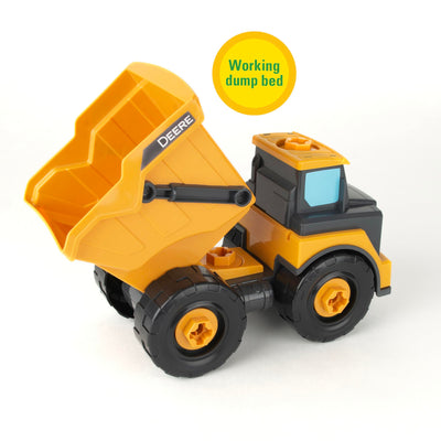 John Deere Kids Build-A-Buddy Yellow Dump Truck - 13 Piece Take Apart Toy Truck with Battery Powered Drill - Childs Farm Toy Cars - Educational STEAM Toys and STEM Toys - Plus 18 Month Old Baby Toys