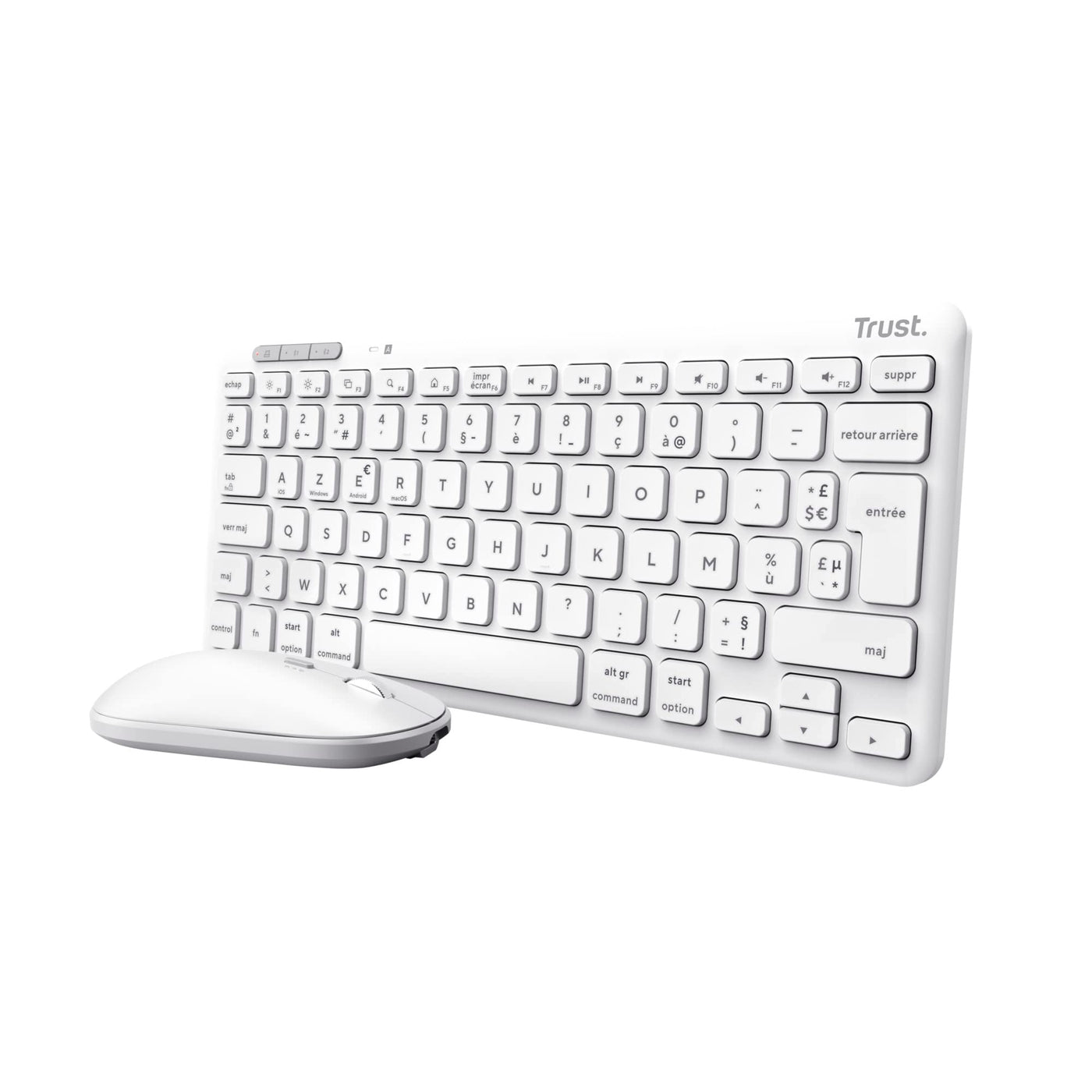 Trust Lyra Pack Clavier et Souris sans Fil Bluetooth, AZERTY Français - Blanc