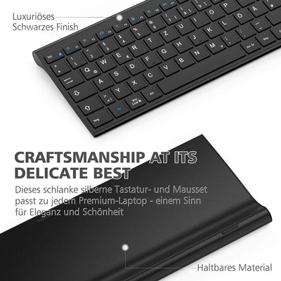 iClever 2.4G Tastatur Maus Set Kabellos, Aluminium Wireless Slim Tastatur QWERTZ Layout (Deutsch), für Computer/Desktop/PC/Laptop/Oberfläsche/Windows 10/8/7/Vista/XP (2.4GHz, USB)