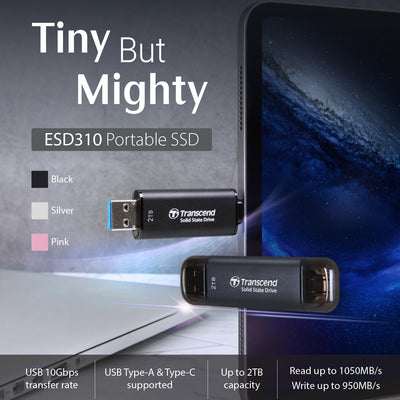 Transcend 256GB USB 10Gbps ESD310 Portable SSD Solid State Drive TS256GESD310C Black