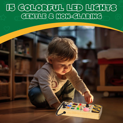 Montessori Busy Board - Montessori Spielzeug ab 1 Jahr Holzspielzeug mit 8 Schalter 15 LED Motorikspielzeug Activity Board Schalter Spielzeug für Jungen Mädchen ab 1 2 3 Jahre (Standardausgabe)