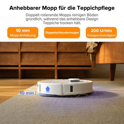 roborock Qrevo Pro Set Saugroboter mit Wischfunktion&Hebarem Wischmopp, 7000Pa, FlexiArm Design™ Kantenreinigung, 60 °C Heißwasser-Moppwäsche, zusätzlich 2 Wischmops, Roboterstaubsauger-Set(Weiß)