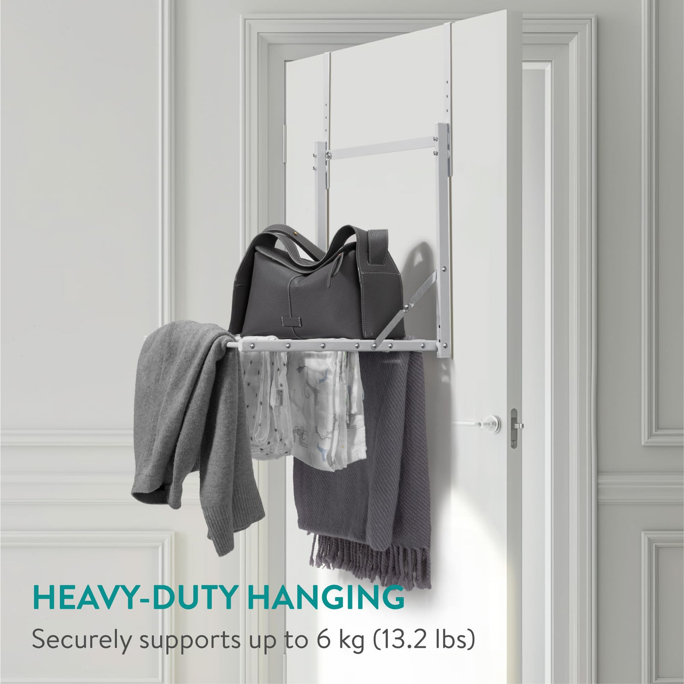 Navaris 1-stufiger Faltbarer Kleiderständer - Handtuchhalter Tür einhängen - Wäscheständer Tür -Tür Wäscheständer - Tür Handtuchhalter - Höhenverstellbar - Weiß