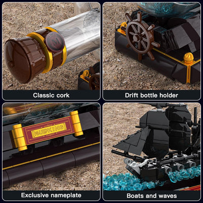 Mould King 10070 Piratenschiff in Flasche Bausteine Black Pearl Segelschiff Klemmbausteine Sammler Schiffsmodell Geschenk für ab 8 Jahren(778 Teile)