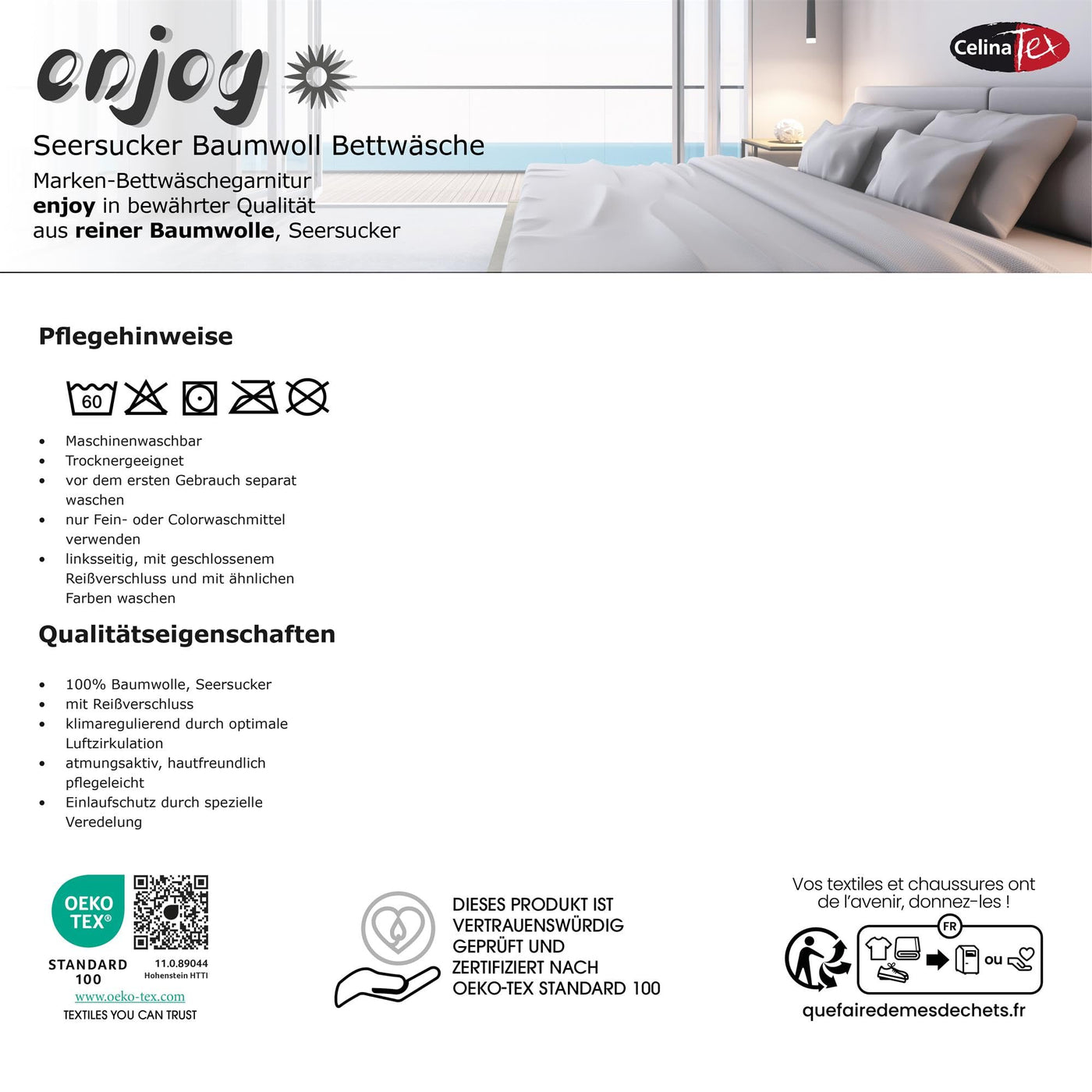 CelinaTex Enjoy Bettwäsche 200 x 200 cm 3teilig Baumwolle Bettbezug Seersucker Ellen Streifen Kreise Grau Grün Weiß