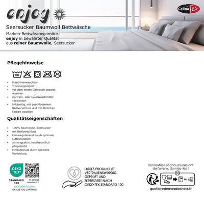 CelinaTex Enjoy Bettwäsche 200 x 200 cm 3teilig Baumwolle Bettbezug Seersucker Ellen Streifen Kreise Grau Grün Weiß