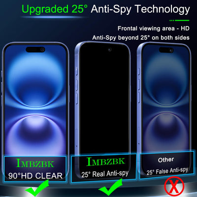 IMBZBK 3 Stück Sichtschutz für iPhone 16 Plus für Panzerglas Full Screen Zubehör mit 3 Stück Kameraschutz, Hülle Freundlich Privacy Schutzfolie Folie, Einfach Installieren Displayschutz