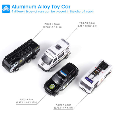 SHANNA Flugzeug Spielset Mit Trägheitsrad und Fahrzeugen - Lernspielzeug Set Mit 1 Großem Flugzeug, 4 Legiertes Auto für Kleinkinder Über 3 Jahre (Polizeiauto-Blau)